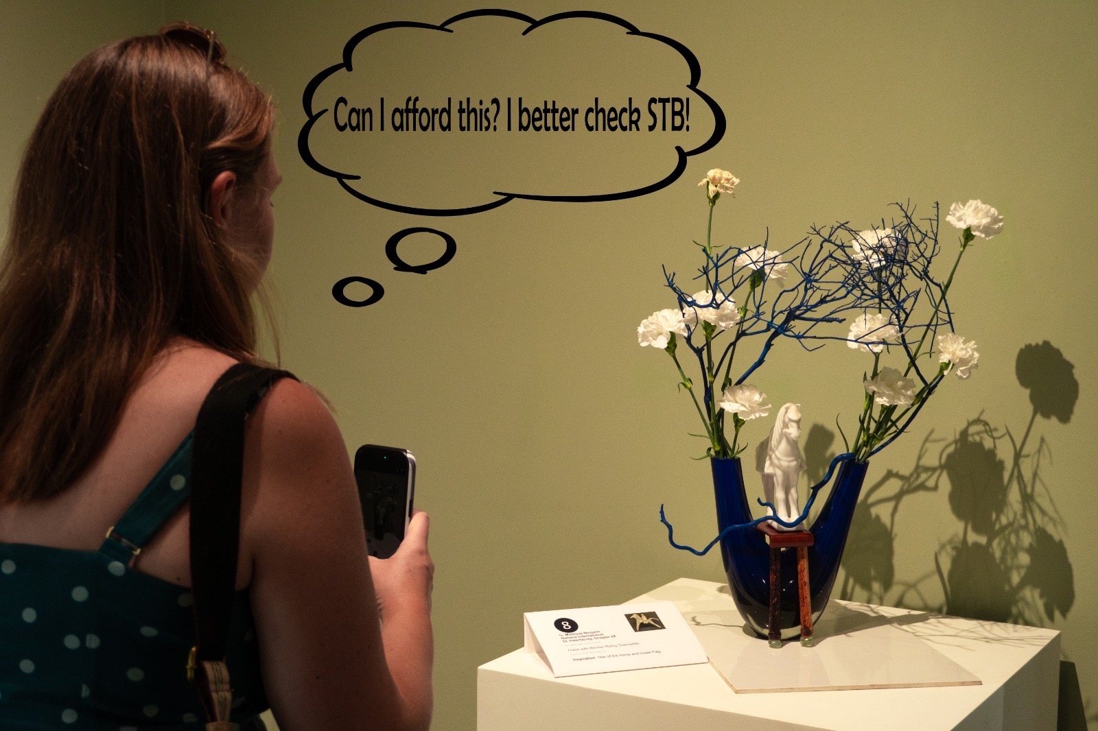 Gig worker pausing to ask 'Can I afford this?' — captioned 'I better check STB!'